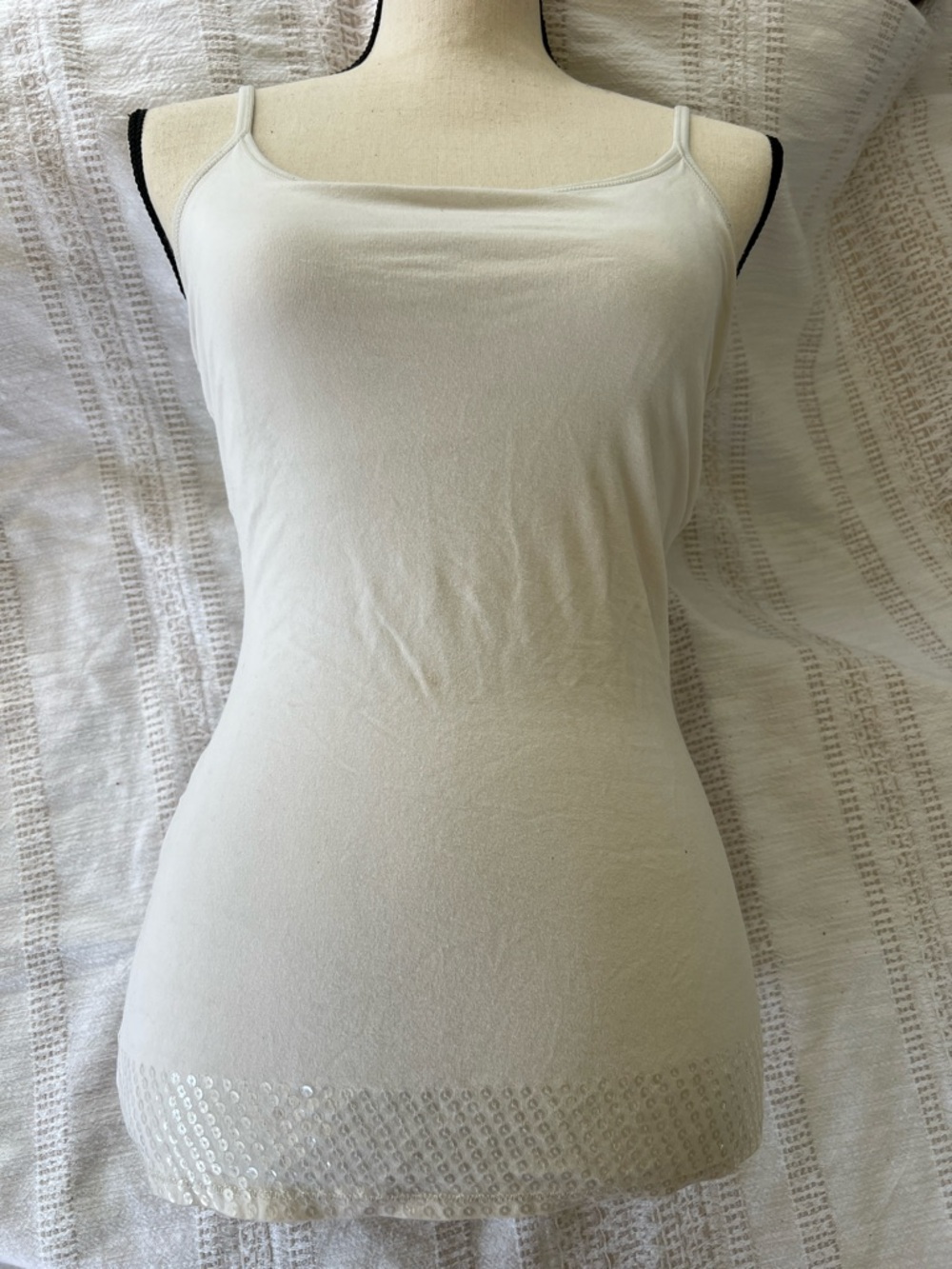 Womens Express White Sequin Hem Slim Cami Tank